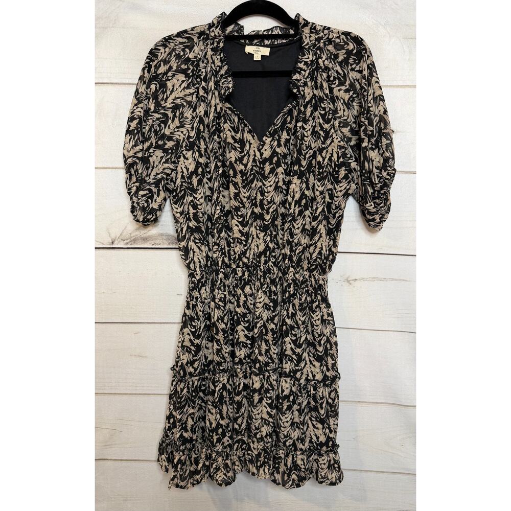Entro L Dress Short Sleeve Ruffles Rouched Waist Office to Night Out Chic Trendy